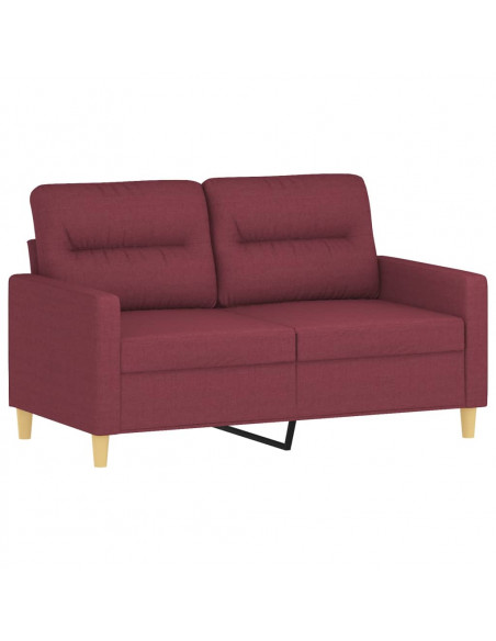 Set di Divani 2 pz con Cuscini Rosso Vino in Tessuto