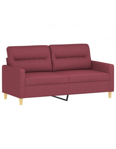 Set di Divani 2 pz con Cuscini Rosso Vino in Tessuto