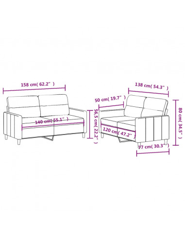 Set di Divani 2 pz con Cuscini Rosso Vino in Tessuto