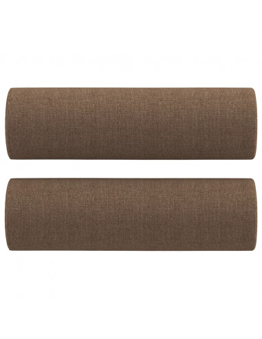 Set di Divani 3 pz con Cuscini Marrone in Tessuto