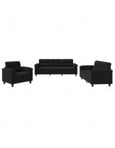 Set Divani 3 pz con Cuscini Nero in Tessuto Microfibra