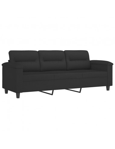 Set Divani 3 pz con Cuscini Nero in Tessuto Microfibra