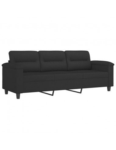 Set Divani 2 pz con Cuscini Nero in Tessuto Microfibra