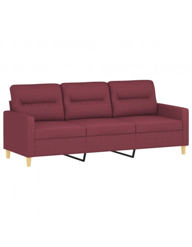 Set di Divani 3 pz con Cuscini Rosso Vino in Tessuto