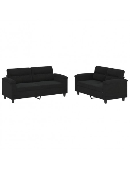 Set Divani 2 pz con Cuscini Nero in Tessuto Microfibra