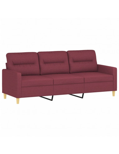 Set di Divani 3 pz con Cuscini Rosso Vino in Tessuto