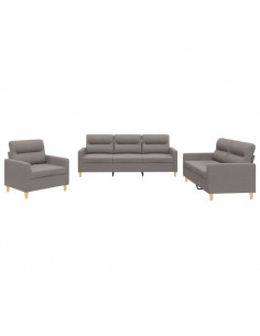 Set di Divani 3 pz con Cuscini Tortora in Tessuto