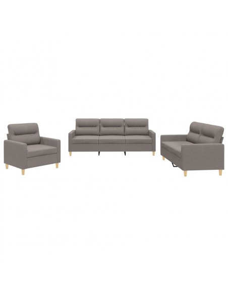 Set di Divani 3 pz con Cuscini Tortora in Tessuto