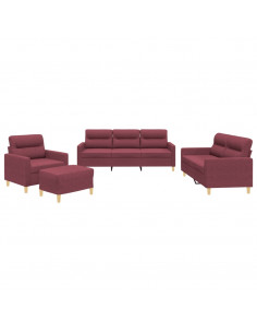 Set di Divani 4 pz con Cuscini Rosso Vino in Tessuto