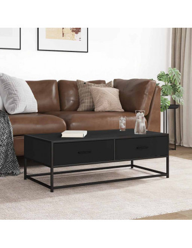 Tavolino Salotto Nero 100x50x35 cm Legno Multistrato e Metallo