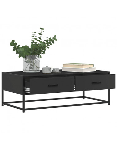 Tavolino Salotto Nero 100x50x35 cm Legno Multistrato e Metallo