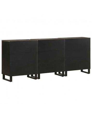 Credenze 3 pz Nere 60x33x75 cm in Legno Massello di Mango