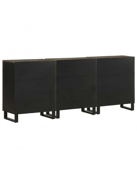 Credenze 3 pz Nere 60x33x75 cm in Legno Massello di Mango