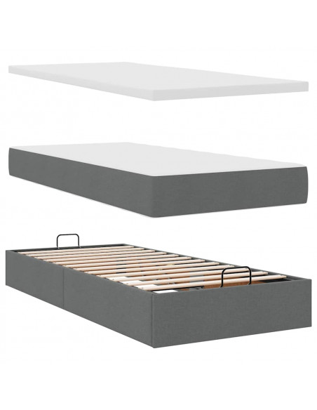 Pouf Letto con Materasso Grigio Scuro 90x200 cm in Tessuto