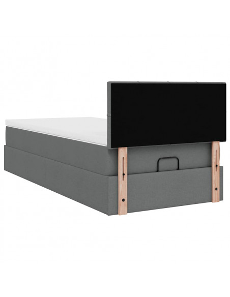 Pouf Letto con Materasso Grigio Scuro 90x200 cm in Tessuto