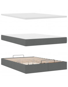 Pouf Letto con Materasso Grigio Scuro 140x200 cm in Tessuto