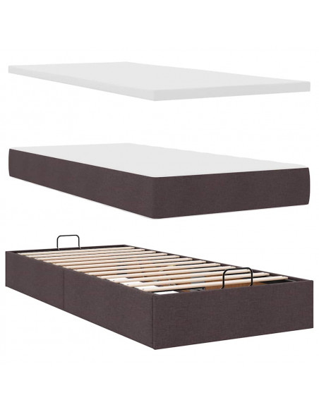 Pouf Letto con Materasso Marrone Scuro 90x200 cm in Tessuto