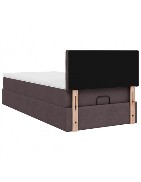Pouf Letto con Materasso Marrone Scuro 100x200 cm in Tessuto