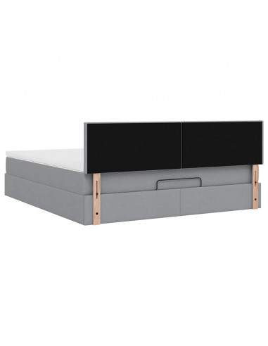 Pouf Letto con Materasso Grigio Chiaro 160x200 cm in Tessuto