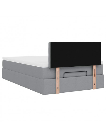Pouf Letto con Materasso Grigio Chiaro 120x200 cm in Tessuto