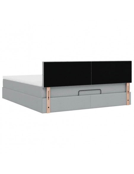 Pouf Letto con Materasso Grigio Chiaro 160x200 cm in Tessuto