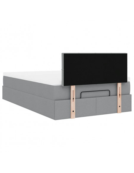 Pouf Letto con Materasso Grigio Chiaro 120x200 cm in Tessuto