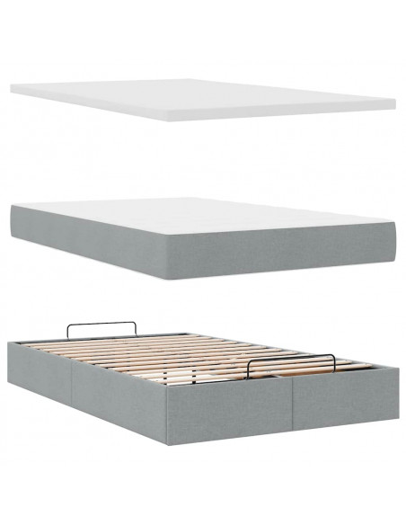 Pouf Letto con Materasso Grigio Chiaro 120x190 cm in Tessuto