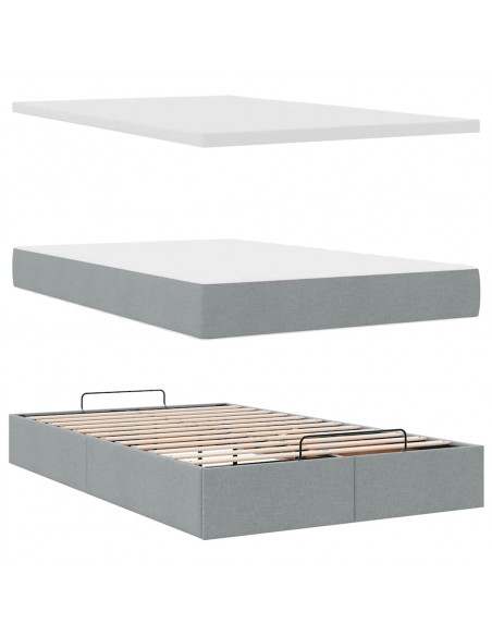Pouf Letto con Materasso Grigio Chiaro 120x190 cm in Tessuto