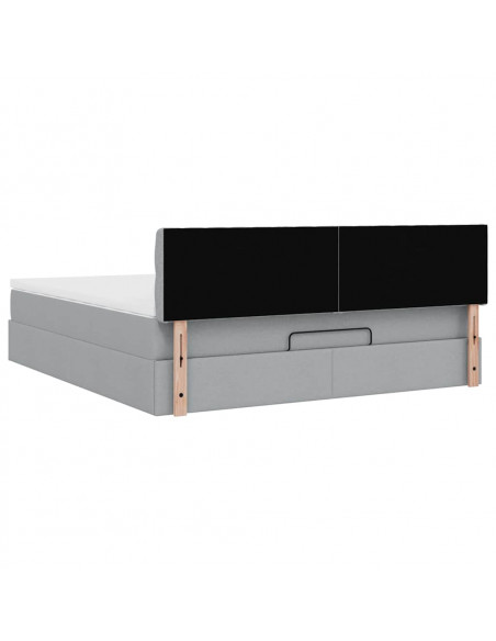 Pouf Letto con Materasso Grigio Chiaro 160x200 cm in Tessuto