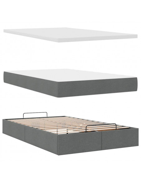 Pouf Letto con Materasso Grigio Scuro 120x190 cm in Tessuto