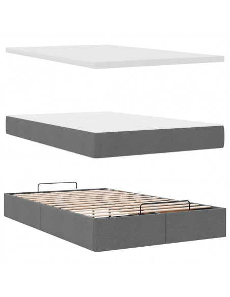 Pouf Letto con Materasso e LED Grigio Scuro 120x190 cm Tessuto