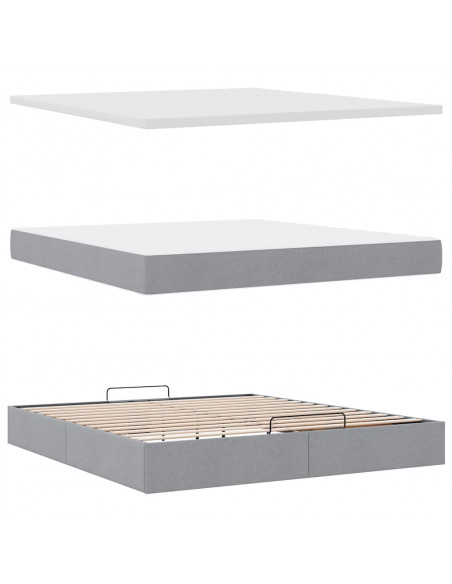 Pouf Letto con Materasso Grigio Chiaro 160x200 cm in Tessuto