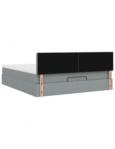 Pouf Letto con Materasso Grigio Chiaro 160x200 cm in Tessuto