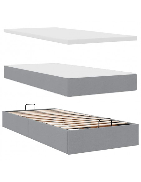 Pouf Letto con Materasso Grigio Chiaro 90x200 cm in Tessuto