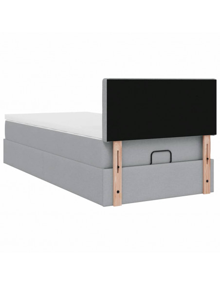 Pouf Letto con Materasso Grigio Chiaro 90x200 cm in Tessuto