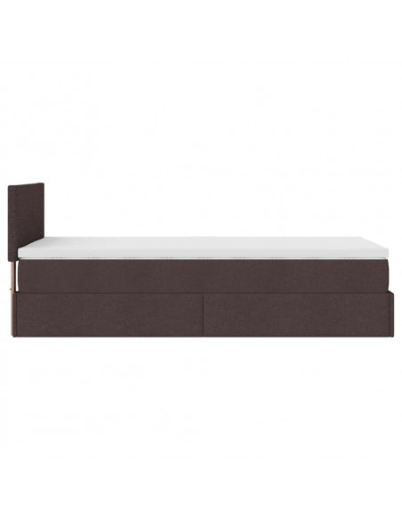 Pouf Letto con Materasso Marrone Scuro 90x200 cm in Tessuto