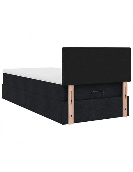 Pouf Letto con Materasso Nero 90x200 cm in Tessuto