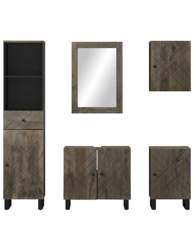 Set Mobili da Bagno 5 pz Nero in Legno Massello di Mango