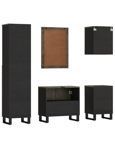 Set Mobili da Bagno 5 pz Nero in Legno Massello di Mango