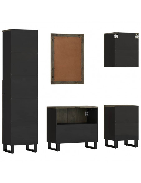 Set Mobili da Bagno 5 pz Nero in Legno Massello di Mango