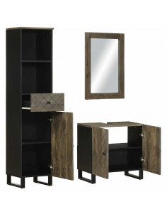 Set Mobili da Bagno 3 pz Nero in Legno Massello di Mango