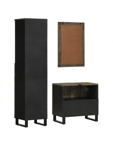 Set Mobili da Bagno 3 pz Nero in Legno Massello di Mango