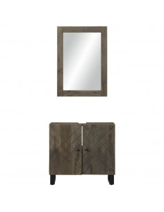 Set Mobili da Bagno 2 pz Nero in Legno Massello di Mango