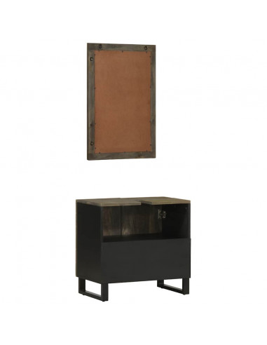Set Mobili da Bagno 2 pz Nero in Legno Massello di Mango