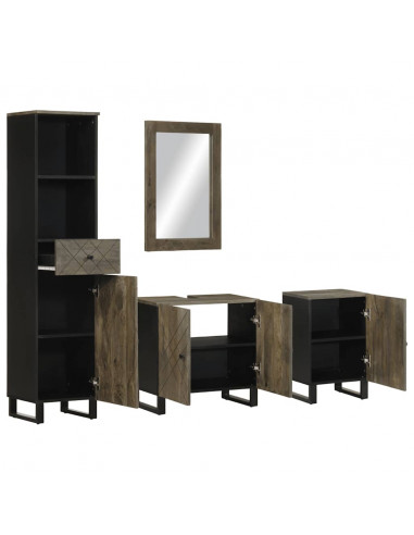 Set Mobili da Bagno 4 pz Nero in Legno Massello di Mango