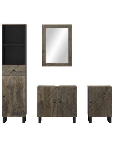 Set Mobili da Bagno 4 pz Nero in Legno Massello di Mango