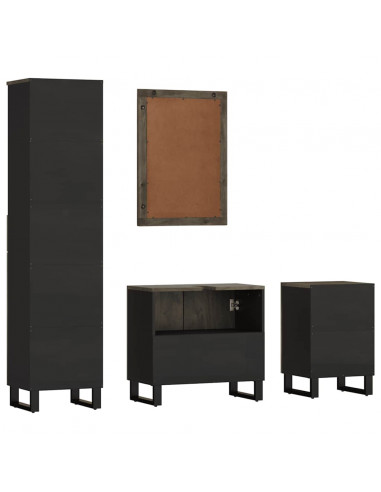 Set Mobili da Bagno 4 pz Nero in Legno Massello di Mango