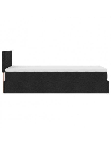 Pouf Letto con Materasso Nero 100x200 cm in Tessuto