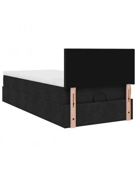 Pouf Letto con Materasso Nero 100x200 cm in Tessuto