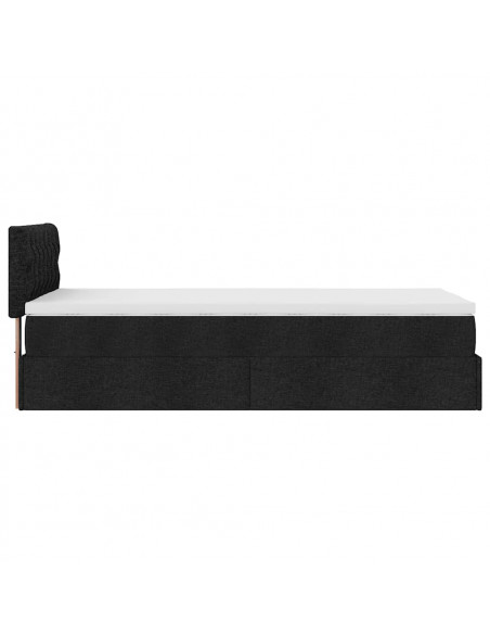 Pouf Letto con Materasso Nero 90x200 cm in Tessuto